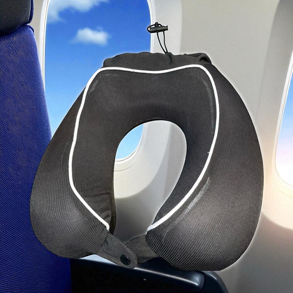 G Force Memory Foam Travel Neck Pillow Black Washable Cover Compact Storage Bag